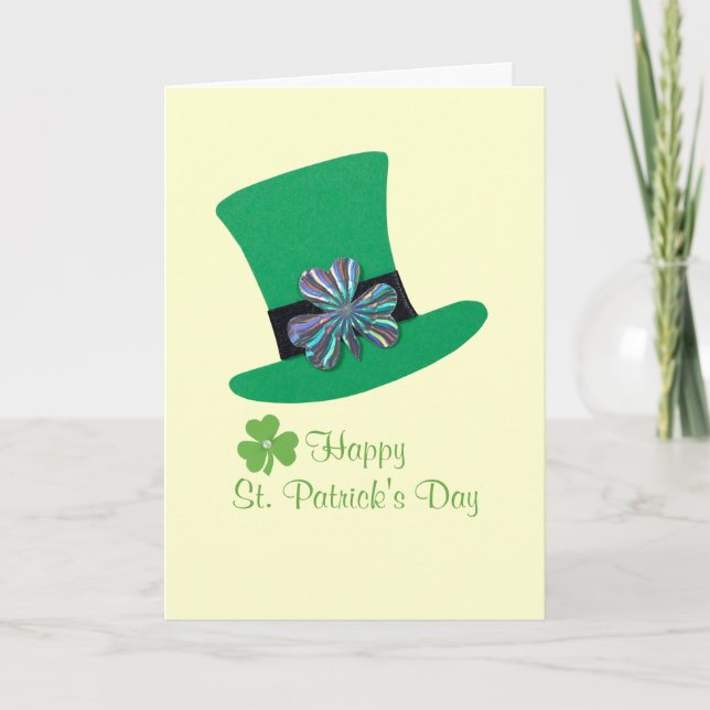 Green hat with silver clover for St. Patrick's day Holiday Card (Front)