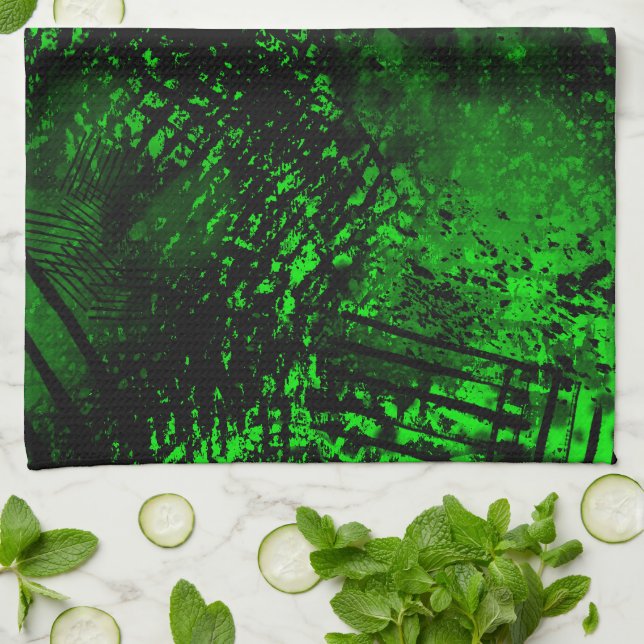 Green Hatching and Paint splatter effect  Tea Towel (Folded)