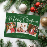 Green Have a Very Merry Christmas 3 Photo Collage Holiday Card<br><div class="desc">Festive green Have a Very Merry Christmas 3 photo card with beautiful calligraphy in white. This cute classic holiday three family photograph flat card features gorgeous script and your name underneath the cute square picture collage.</div>