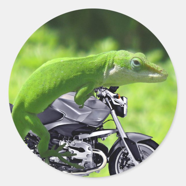 Green Hawaiian Gecko Rider Classic Round Sticker (Front)