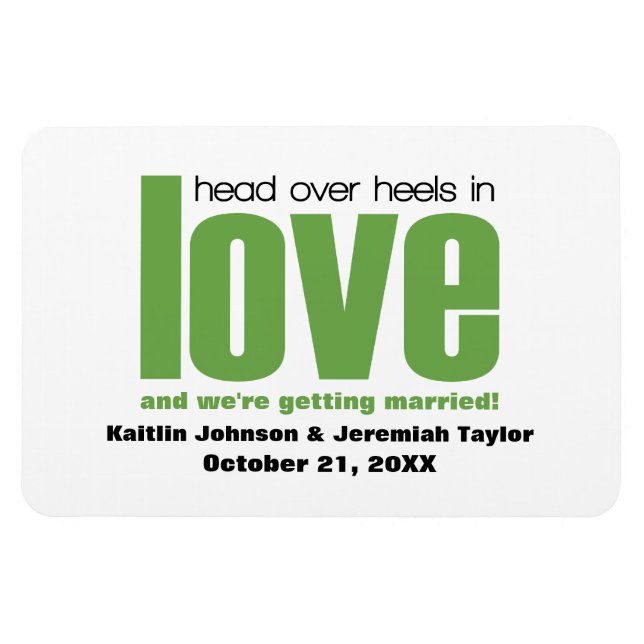 Green Head Over Heels Save the Date Magnet (Horizontal)