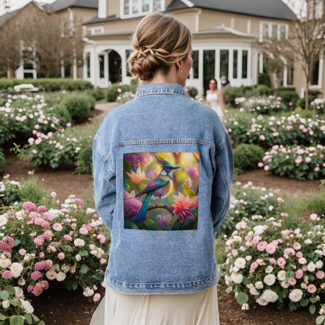 Green Headed Jay Fantasy Bird Denim Jacket (Wedding Back)