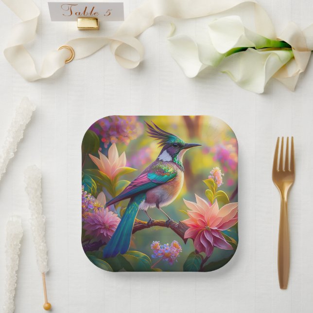 Green Headed Jay Fantasy Bird Paper Plate (Wedding)