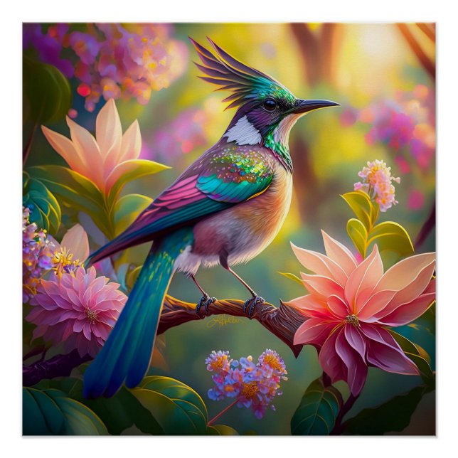 Green Headed Jay Fantasy Bird Poster (Front)