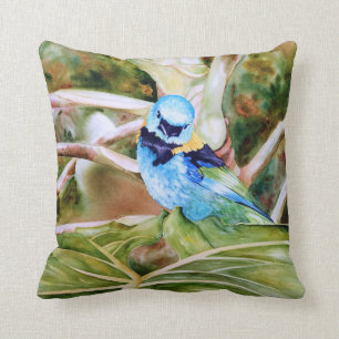 Green-headed Tanager Watercolor Fine Art Pillow