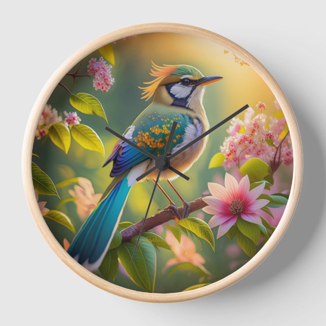 Green Headed Teal Winged Fantasy Bird Clock (Front)