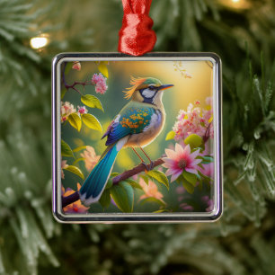 Green Headed Teal Winged Fantasy Bird Metal Ornament