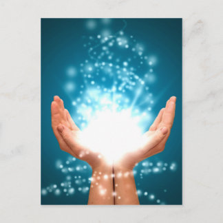 Green healing hands chakra Reiki energy zen yoga Postcard