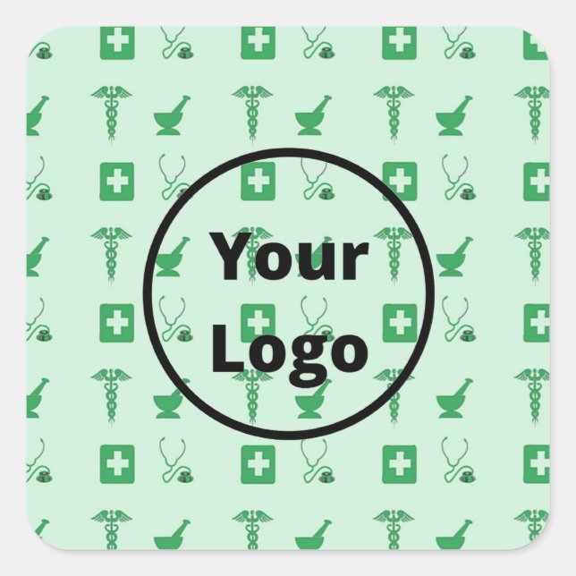 Green health business pattern square sticker (Front)