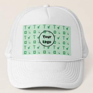 Green health business pattern trucker hat