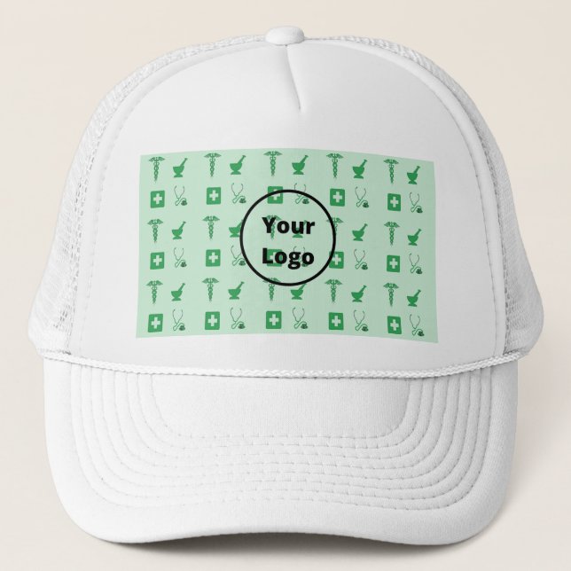 Green health business pattern trucker hat (Front)