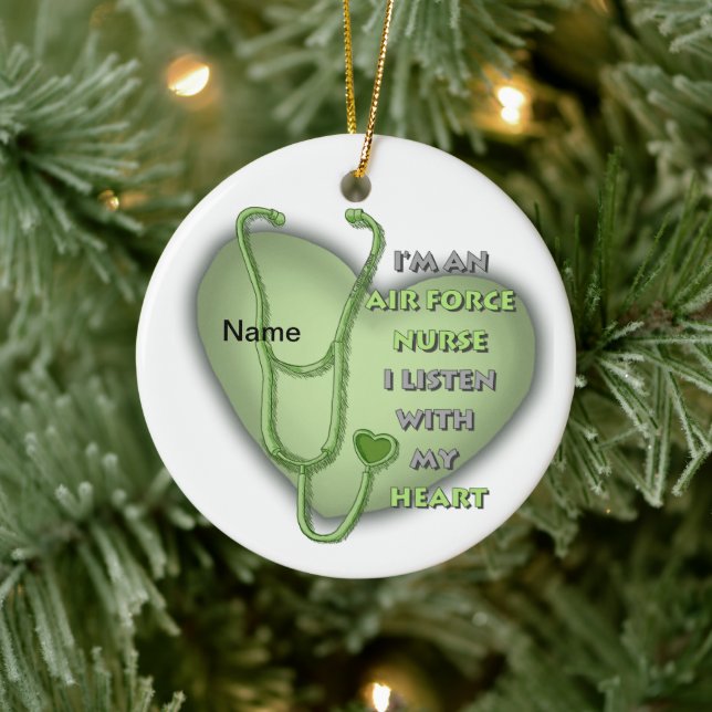 Green Heart Air Force Nurse Ceramic Ornament (Tree)