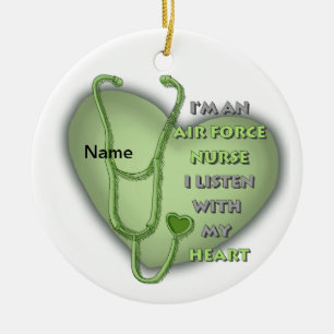 Green Heart Air Force Nurse Ceramic Ornament