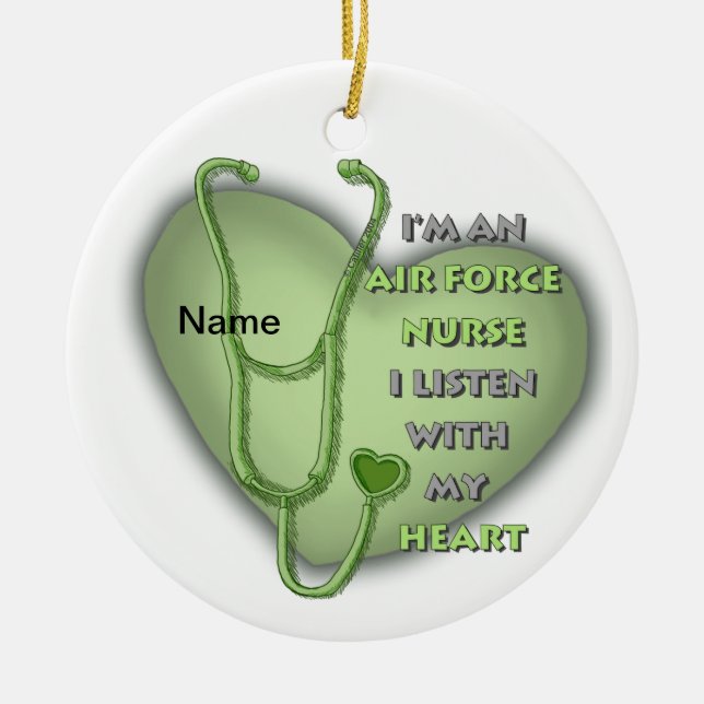 Green Heart Air Force Nurse Ceramic Ornament (Front)