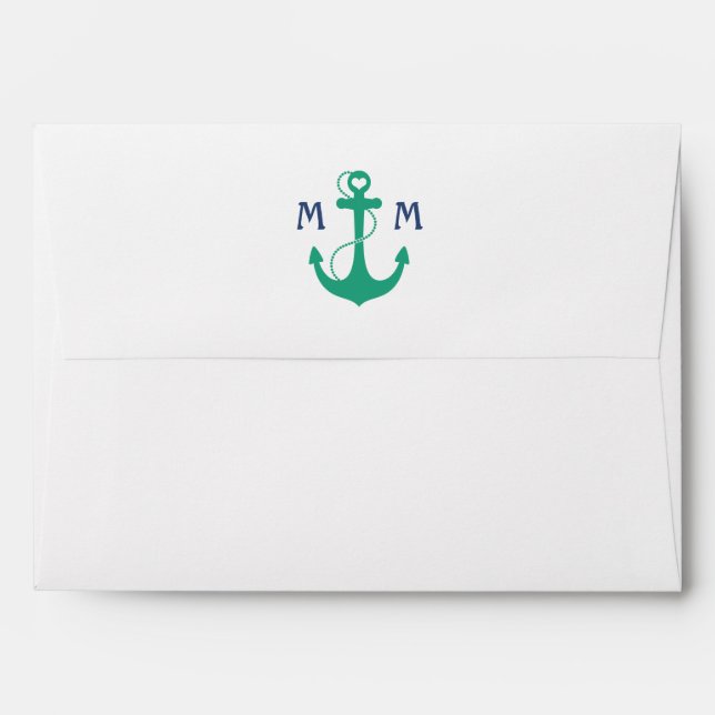 Green Heart Anchor Monogram Envelopes (Back (Top Flap))