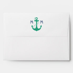 Green Heart Anchor Monogram Envelopes