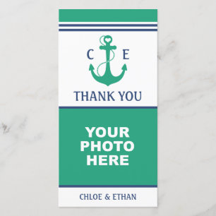 Green Heart Anchor Monogram Photo Thank You Card