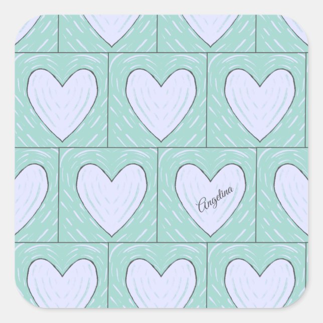 Green Heart Applique Quilt Pattern  Square Sticker (Front)