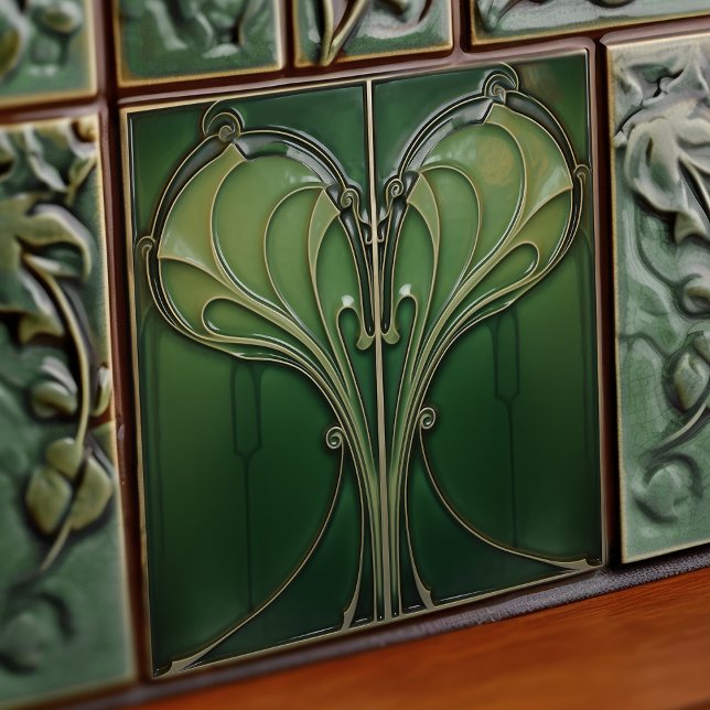Green Heart Backsplash Repro Art Nouveau Ceramic Tile (Creator Uploaded)