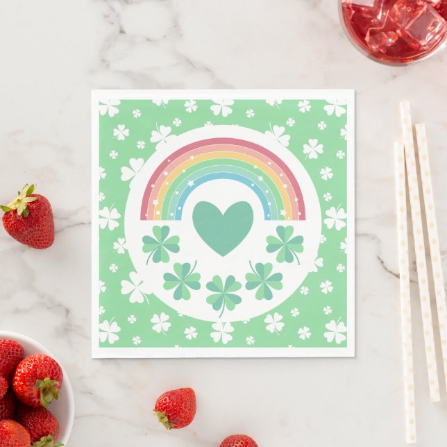 Green Heart Clover & Rainbow Lucky One  Napkin (Insitu)