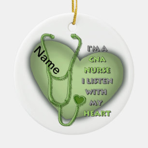 Green Heart CNA Nurse Ceramic Ornament