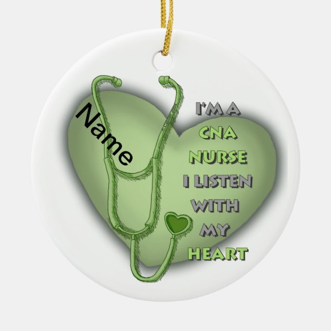 Green Heart CNA Nurse Ceramic Ornament