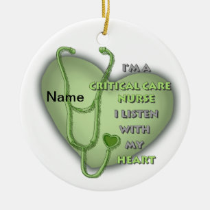 Green Heart Critical Care Nurse Ceramic Ornament