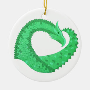 Green heart dragon on white ceramic ornament