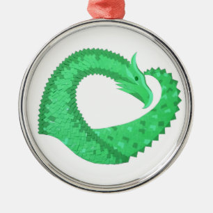 Green heart dragon on white metal ornament
