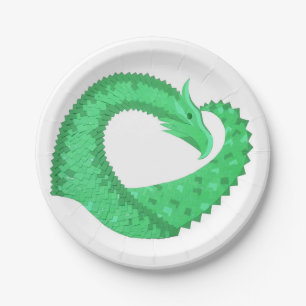 Green heart dragon on white paper plate