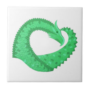 Green heart dragon on white tile