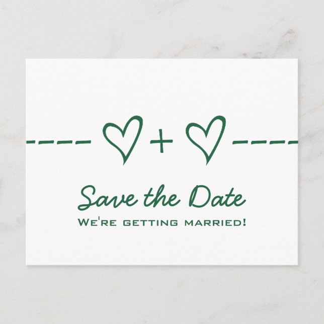 Green Heart Equation Save the Date Postcard (Front)