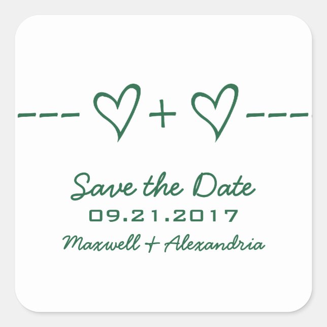 Green Heart Equation Save the Date Stickers (Front)