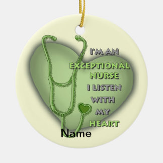 Green heart exceptional nurse ceramic ornament