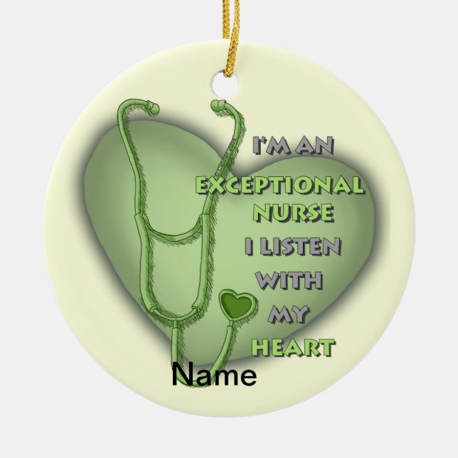Green heart exceptional nurse  ceramic ornament (Front)