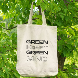 Green Heart Green Mind Eco-Friendly Statement Gift Tote Bag