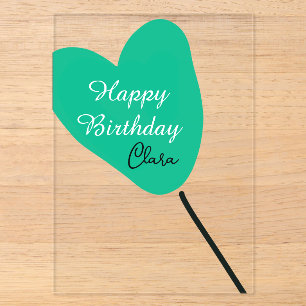 Green heart happy birthday white black balloon kid acrylic invitations