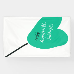 Green heart happy birthday white black balloon kid banner