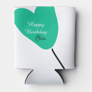 Green heart happy birthday white black balloon kid can cooler