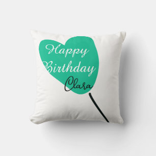 Green heart happy birthday white black balloon kid cushion