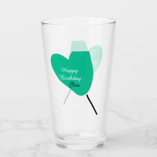 Green heart happy birthday white black balloon kid glass