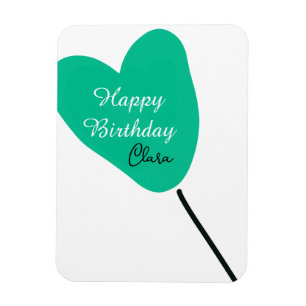 Green heart happy birthday white black balloon kid magnet