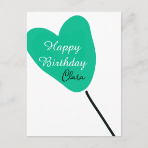 Green heart happy birthday white black balloon kid postcard