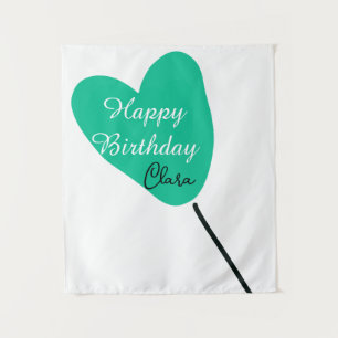 Green heart happy birthday white black balloon kid tapestry
