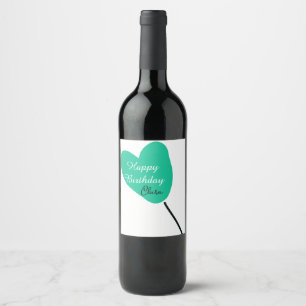 Green heart happy birthday white black balloon kid wine label