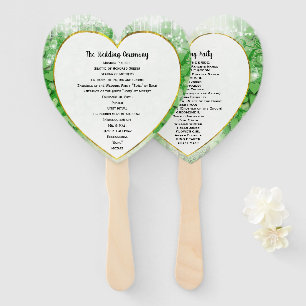 Green Heart Leaf Tree Wedding Program Fan