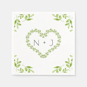 Green Heart Leaves Shabby Chic Greenery Wedding Napkin