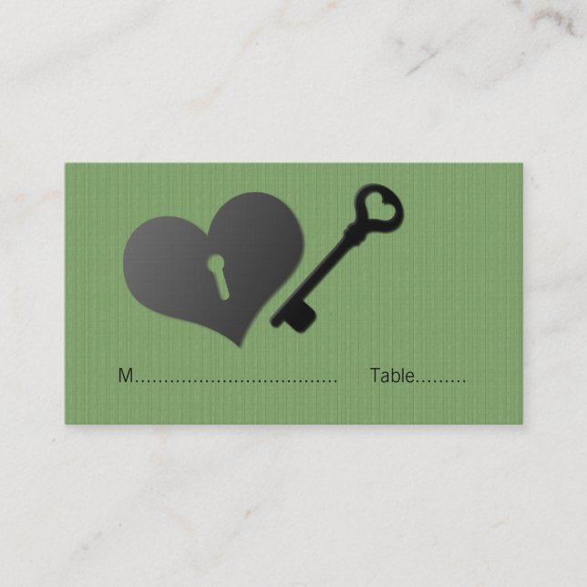 Green Heart Lock and Key Place Card (Front)