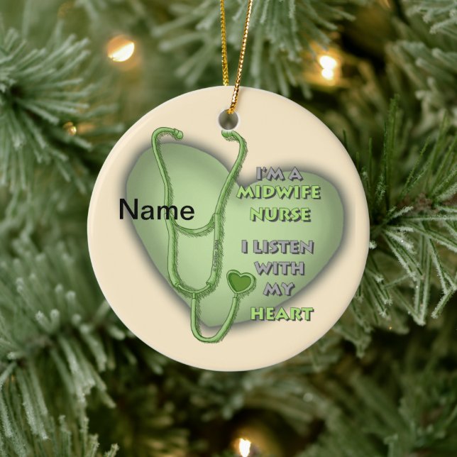 Green Heart Midwife Nurse Ceramic Ornament (Tree)