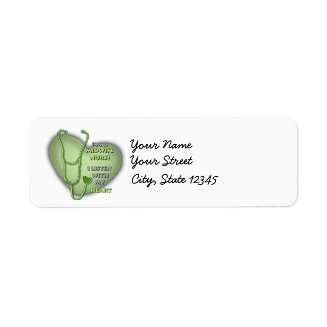 Green Heart Midwife Nurse Return Address Label (Front)